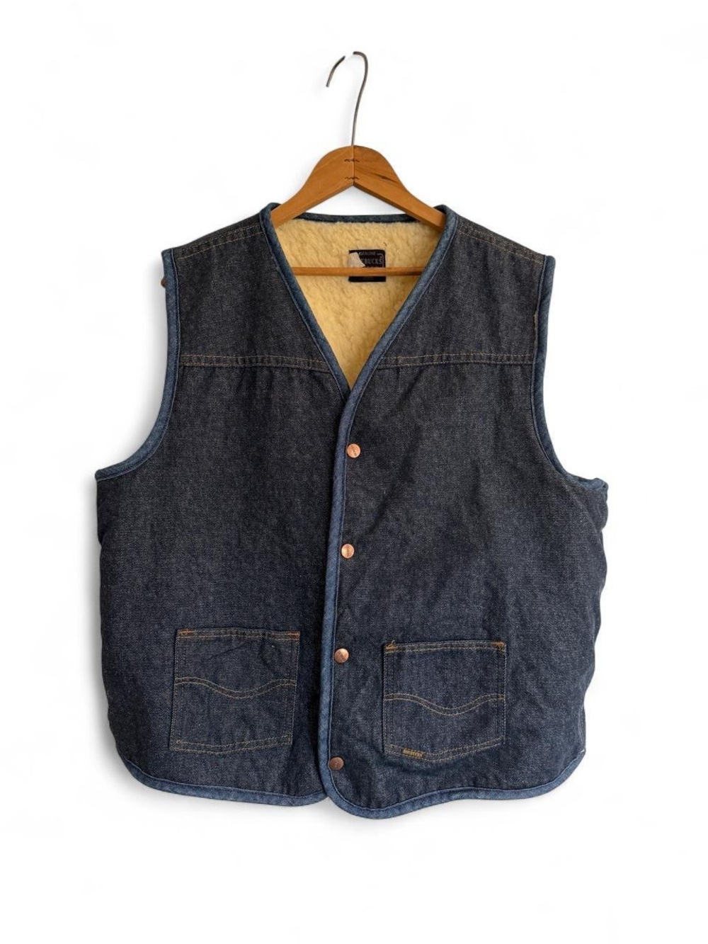 VTG 70s Sears Genuine Roebucks Sherpa Lined Denim Vest XL Tall